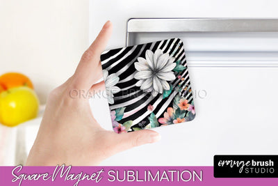 Pink Flowers Magnet Sublimation - Watercolor Magnet Design Sublimation OrangeBrushStudio 