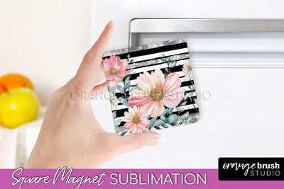 Pink Flowers Magnet Sublimation - Watercolor Magnet Design Sublimation OrangeBrushStudio 