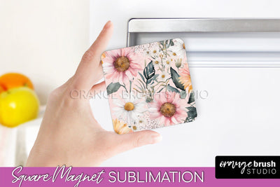 Pink Flowers Magnet Sublimation - Watercolor Magnet Design Sublimation OrangeBrushStudio 