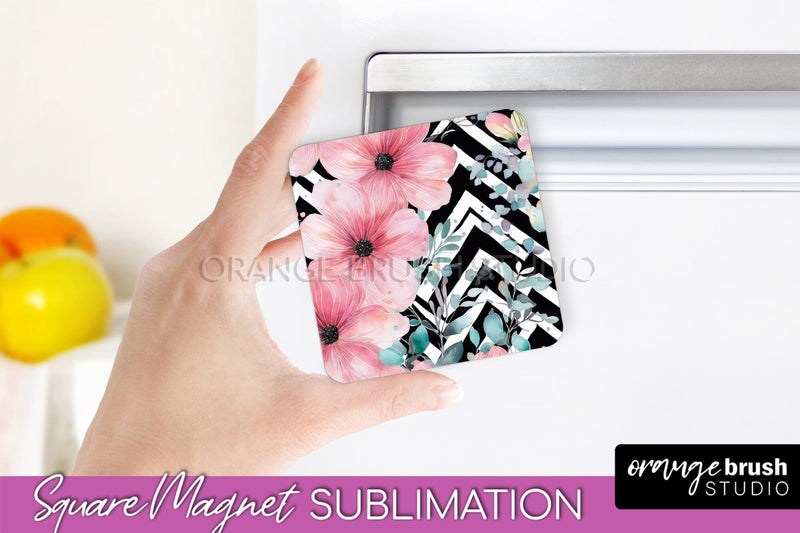 Pink Flowers Magnet Sublimation - Watercolor Magnet Design Sublimation OrangeBrushStudio 