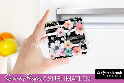 Pink Flowers Magnet Sublimation - Watercolor Magnet Design Sublimation OrangeBrushStudio 