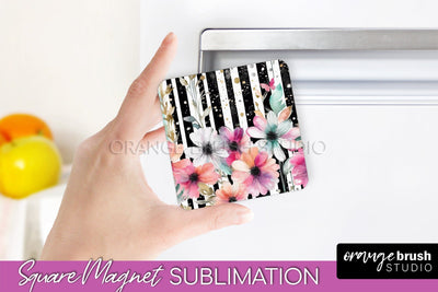 Pink Flowers Magnet Sublimation - Watercolor Magnet Design Sublimation OrangeBrushStudio 