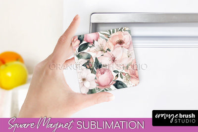 Pink Flowers Magnet Sublimation - Watercolor Magnet Design Sublimation OrangeBrushStudio 