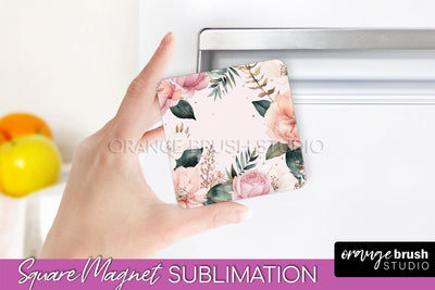 Pink Flowers Magnet Sublimation - Watercolor Magnet Design Sublimation OrangeBrushStudio 