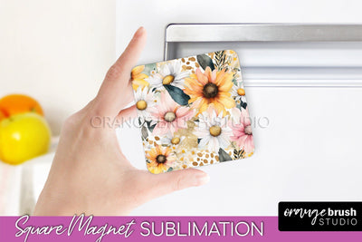 Pink Flowers Magnet Sublimation - Watercolor Magnet Design Sublimation OrangeBrushStudio 