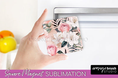 Pink Flowers Magnet Sublimation - Watercolor Magnet Design Sublimation OrangeBrushStudio 