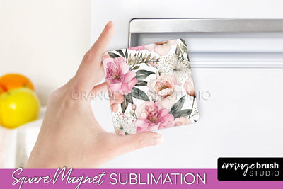 Pink Flowers Magnet Sublimation - Watercolor Magnet Design Sublimation OrangeBrushStudio 
