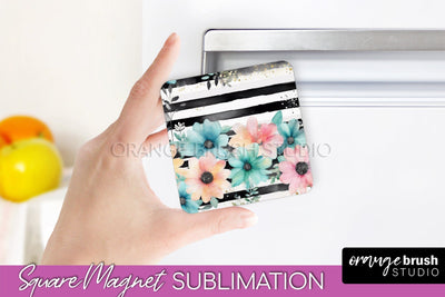 Pink Flowers Magnet Sublimation - Watercolor Magnet Design Sublimation OrangeBrushStudio 
