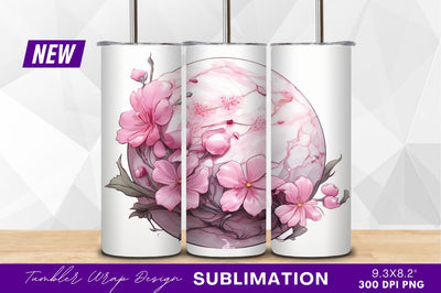 Pink flowers marble sphere tumbler png design Sublimation Regulrcrative 