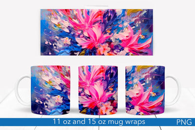 Pink Flowers Meadow Mug Wrap | 11 & 15 oz | Bright Colors Sublimation Pfiffen's World 