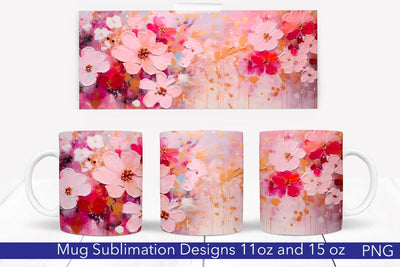Pink Flowers Meadow Mug Wrap | 11 & 15 oz Sublimation Pfiffen's World 