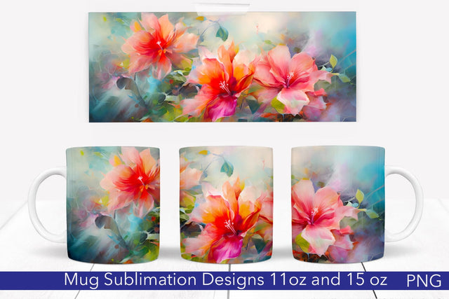 Pink Flowers Mug Wrap | 11 & 15 oz Sublimation Pfiffen's World 