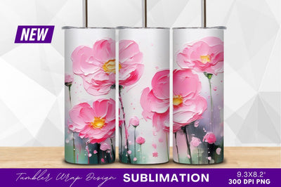 Pink flowers oil painting style tumbler png Sublimation Regulrcrative 