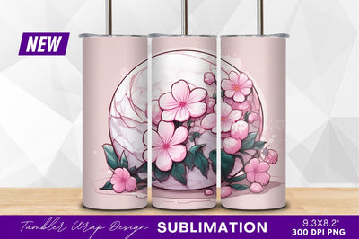 Pink flowers on marble tumbler png Sublimation Regulrcrative 