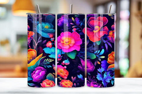 Pink Flowers Sublimation Tumbler Design | Neon Paradise Sublimation FloridPrintables 
