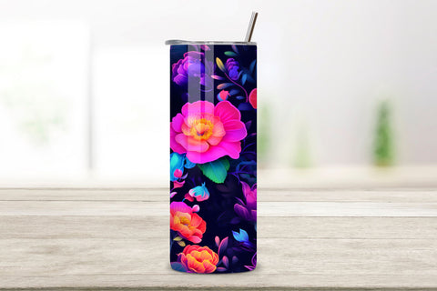 Pink Flowers Sublimation Tumbler Design | Neon Paradise Sublimation FloridPrintables 