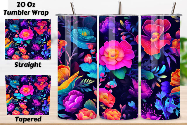 Pink Flowers Sublimation Tumbler Design | Neon Paradise Sublimation FloridPrintables 
