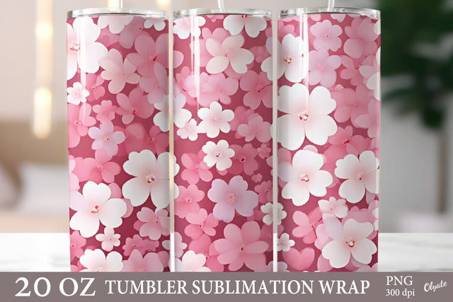 Pink Flowers Tumbler Sublimation. 20 OZ Skinny Tumbler PNG Sublimation Olga Terlyanskaya 