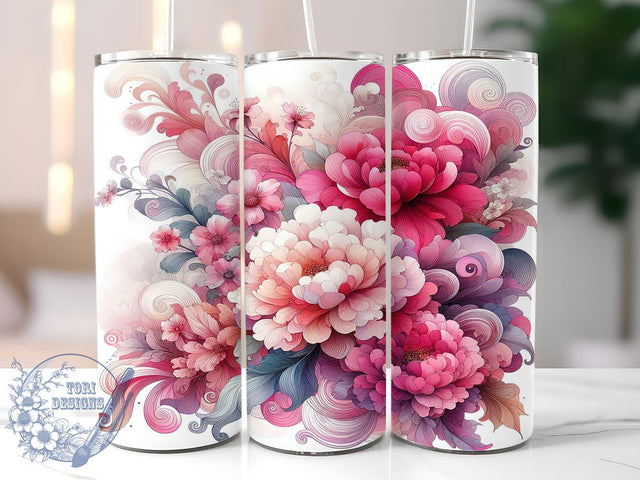 Pink Flowers Tumbler, Valentine Pattern Wrap, 20oz Sublimation Design, Floral Drinkware, Cute Valentine Gift, Seamless Floral Design, Spring Tumbler Wrap Sublimation ToriDesigns 