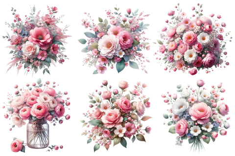 Pink Flowers Watercolor Clipart Bundle Sublimation designartist 