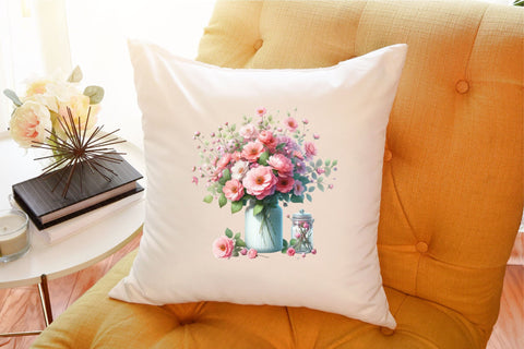 Pink Flowers Watercolor Clipart Bundle Sublimation designartist 