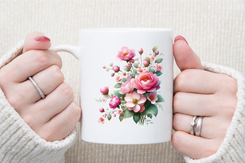 Pink Flowers Watercolor Clipart Bundle Sublimation designartist 