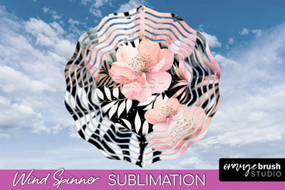 Pink Flowers Wind Spinner - Summer Wind Spinner Sublimation Sublimation OrangeBrushStudio 