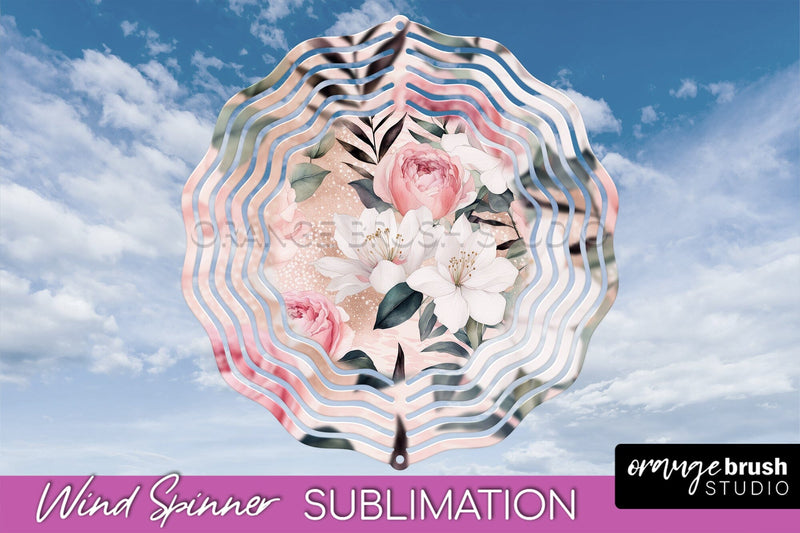 Pink Flowers Wind Spinner - Summer Wind Spinner Sublimation Sublimation OrangeBrushStudio 