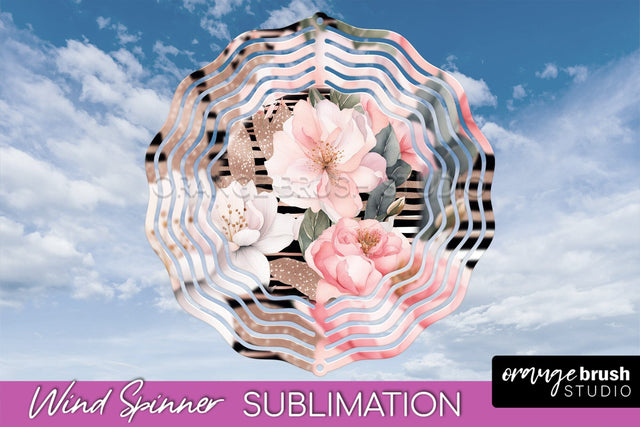 Pink Flowers Wind Spinner - Summer Wind Spinner Sublimation Sublimation OrangeBrushStudio 