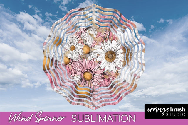 Pink Flowers Wind Spinner - Summer Wind Spinner Sublimation Sublimation OrangeBrushStudio 