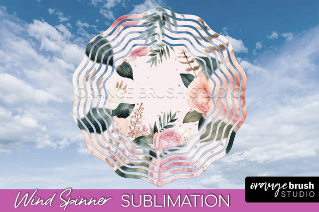 Pink Flowers Wind Spinner - Summer Wind Spinner Sublimation Sublimation OrangeBrushStudio 