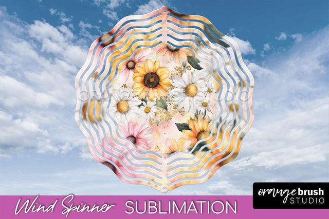 Pink Flowers Wind Spinner - Summer Wind Spinner Sublimation Sublimation OrangeBrushStudio 