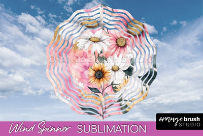 Pink Flowers Wind Spinner - Summer Wind Spinner Sublimation Sublimation OrangeBrushStudio 