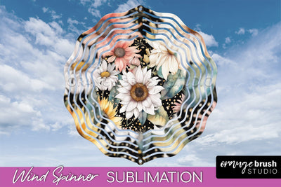 Pink Flowers Wind Spinner - Summer Wind Spinner Sublimation Sublimation OrangeBrushStudio 