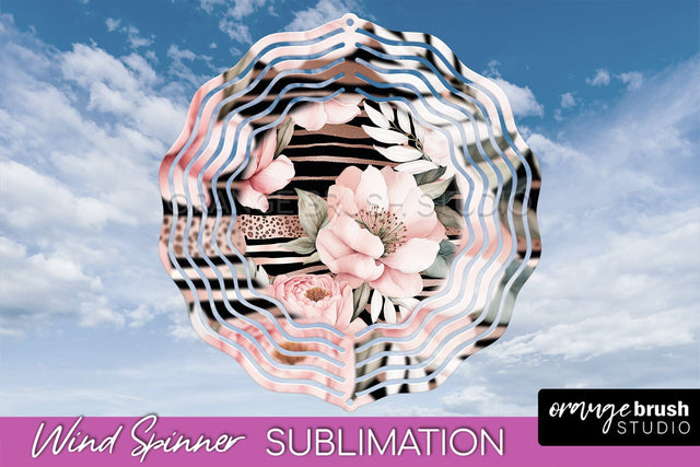 Pink Flowers Wind Spinner - Summer Wind Spinner Sublimation Sublimation OrangeBrushStudio 