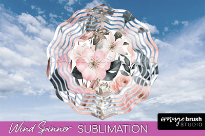 Pink Flowers Wind Spinner - Summer Wind Spinner Sublimation Sublimation OrangeBrushStudio 