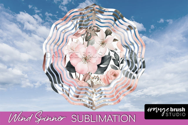 Pink Flowers Wind Spinner - Summer Wind Spinner Sublimation Sublimation OrangeBrushStudio 