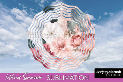 Pink Flowers Wind Spinner - Summer Wind Spinner Sublimation Sublimation OrangeBrushStudio 