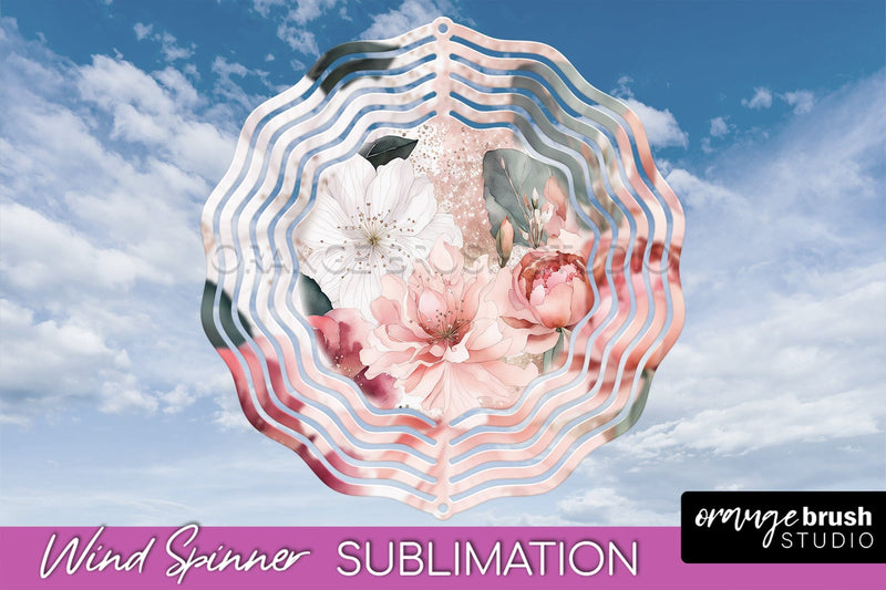 Pink Flowers Wind Spinner - Summer Wind Spinner Sublimation Sublimation OrangeBrushStudio 