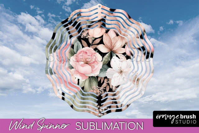 Pink Flowers Wind Spinner - Summer Wind Spinner Sublimation Sublimation OrangeBrushStudio 
