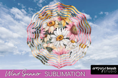 Pink Flowers Wind Spinner - Summer Wind Spinner Sublimation Sublimation OrangeBrushStudio 