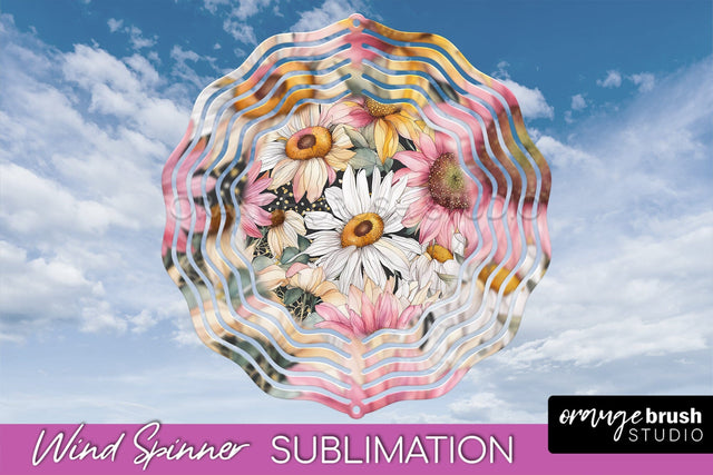 Pink Flowers Wind Spinner - Summer Wind Spinner Sublimation Sublimation OrangeBrushStudio 