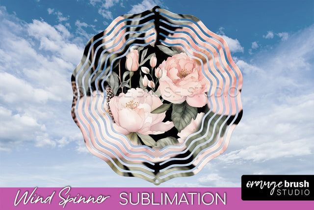 Pink Flowers Wind Spinner - Summer Wind Spinner Sublimation Sublimation OrangeBrushStudio 