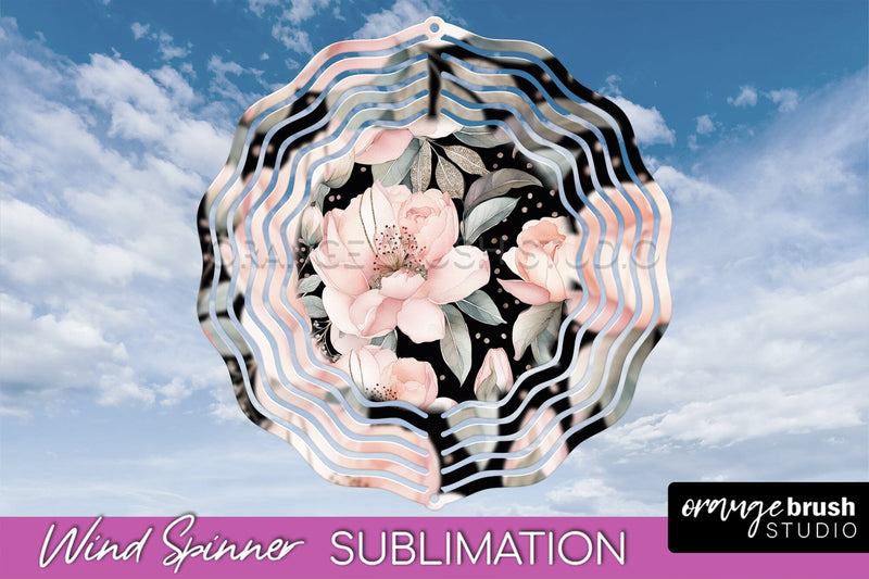Pink Flowers Wind Spinner - Summer Wind Spinner Sublimation Sublimation OrangeBrushStudio 