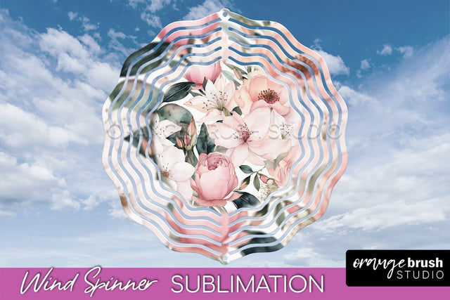 Pink Flowers Wind Spinner - Summer Wind Spinner Sublimation Sublimation OrangeBrushStudio 