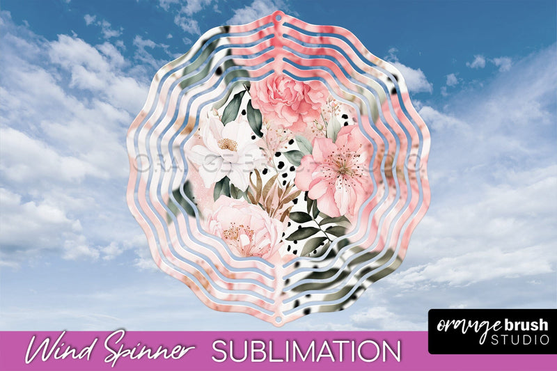 Pink Flowers Wind Spinner - Summer Wind Spinner Sublimation Sublimation OrangeBrushStudio 