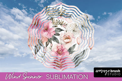 Pink Flowers Wind Spinner - Summer Wind Spinner Sublimation Sublimation OrangeBrushStudio 