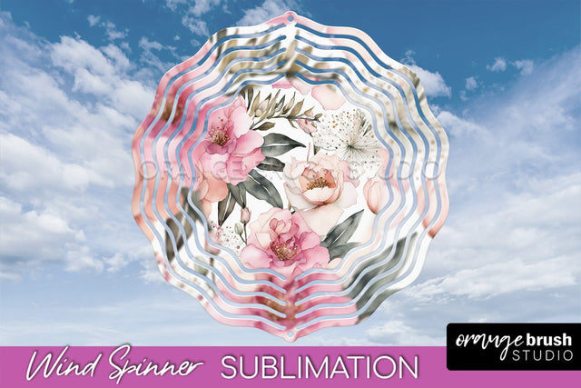 Pink Flowers Wind Spinner - Summer Wind Spinner Sublimation Sublimation OrangeBrushStudio 