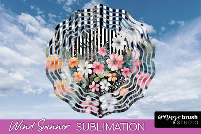 Pink Flowers Wind Spinner - Summer Wind Spinner Sublimation Sublimation OrangeBrushStudio 