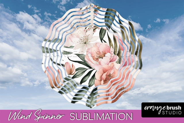 Pink Flowers Wind Spinner - Summer Wind Spinner Sublimation Sublimation OrangeBrushStudio 